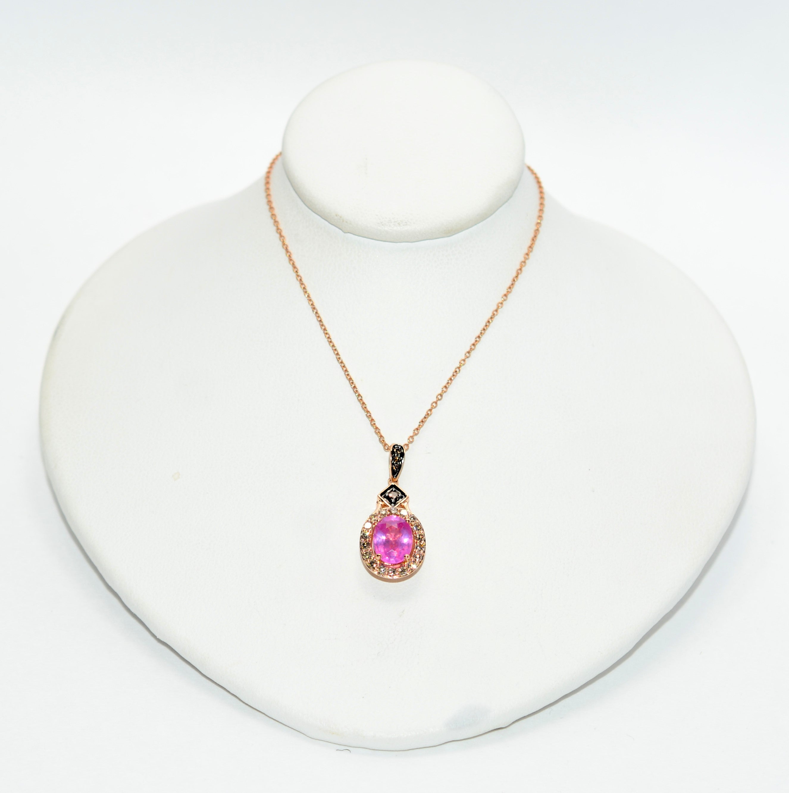 LeVian Natural Padparadscha Sapphire & Fancy Diamond Necklace 14K Rose Gold 1.89tcw Pink Sapphire Designer Gemstone Statement Necklace Jewel