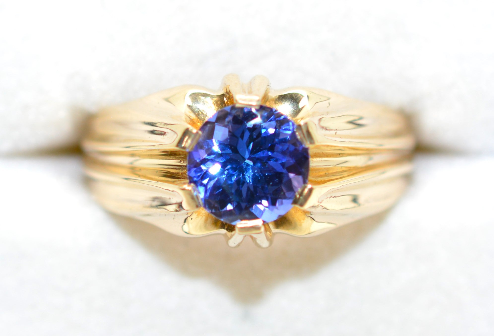 Certified Natural D'Block Tanzanite 14K Gold 1.72ct Mens Ring Solitaire Ring Gents Ring Vintage Ring Blue Purple Gemstone Violet Cocktail