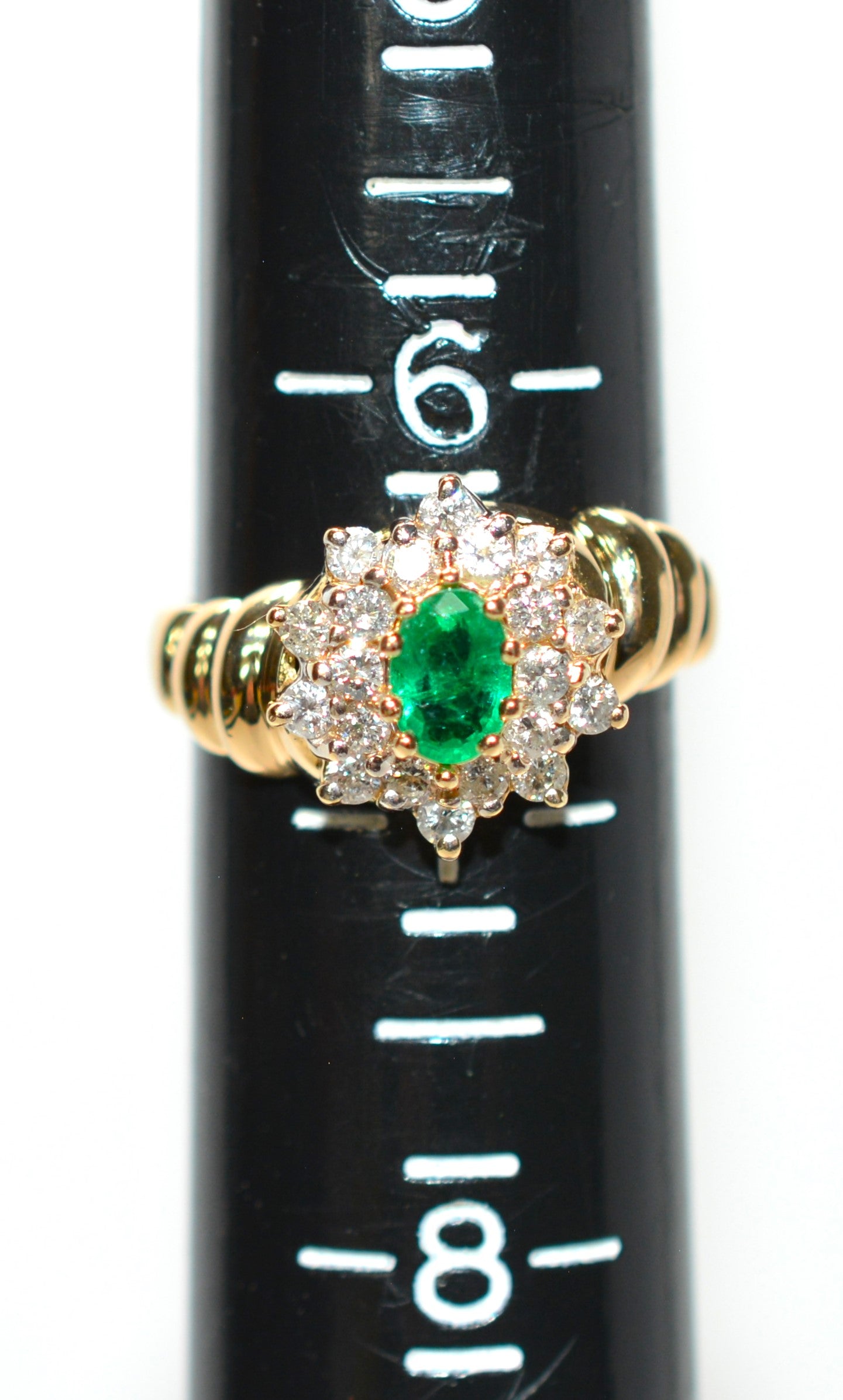 Natural Colombian Emerald & Diamond Ring 14K Solid Gold .68tcw Cluster Green Statement Ring Vintage Ring Emerald Ring May Birthstone Ring