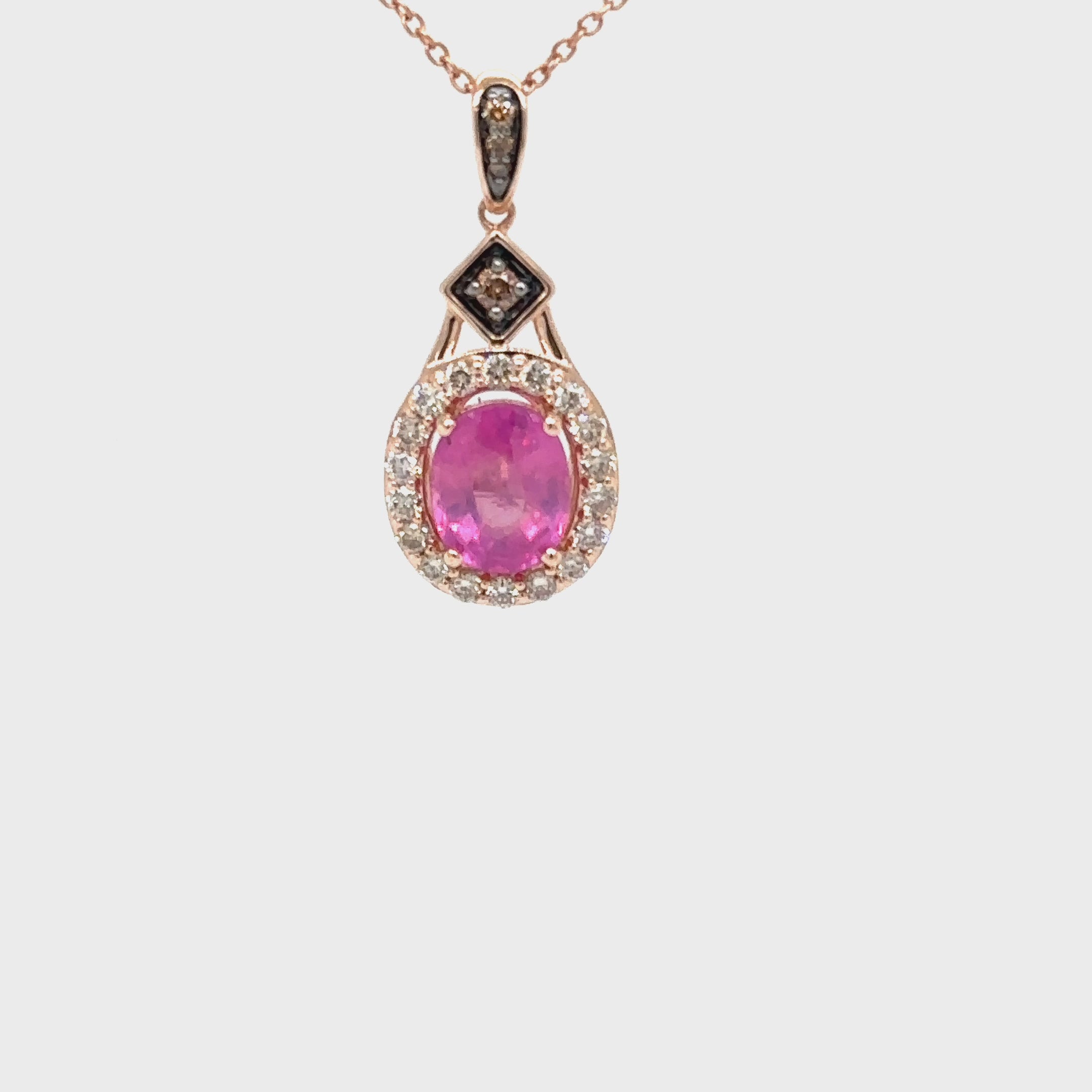 LeVian Natural Padparadscha Sapphire & Fancy Diamond Necklace 14K Rose Gold 1.89tcw Pink Sapphire Designer Gemstone Statement Necklace Jewel
