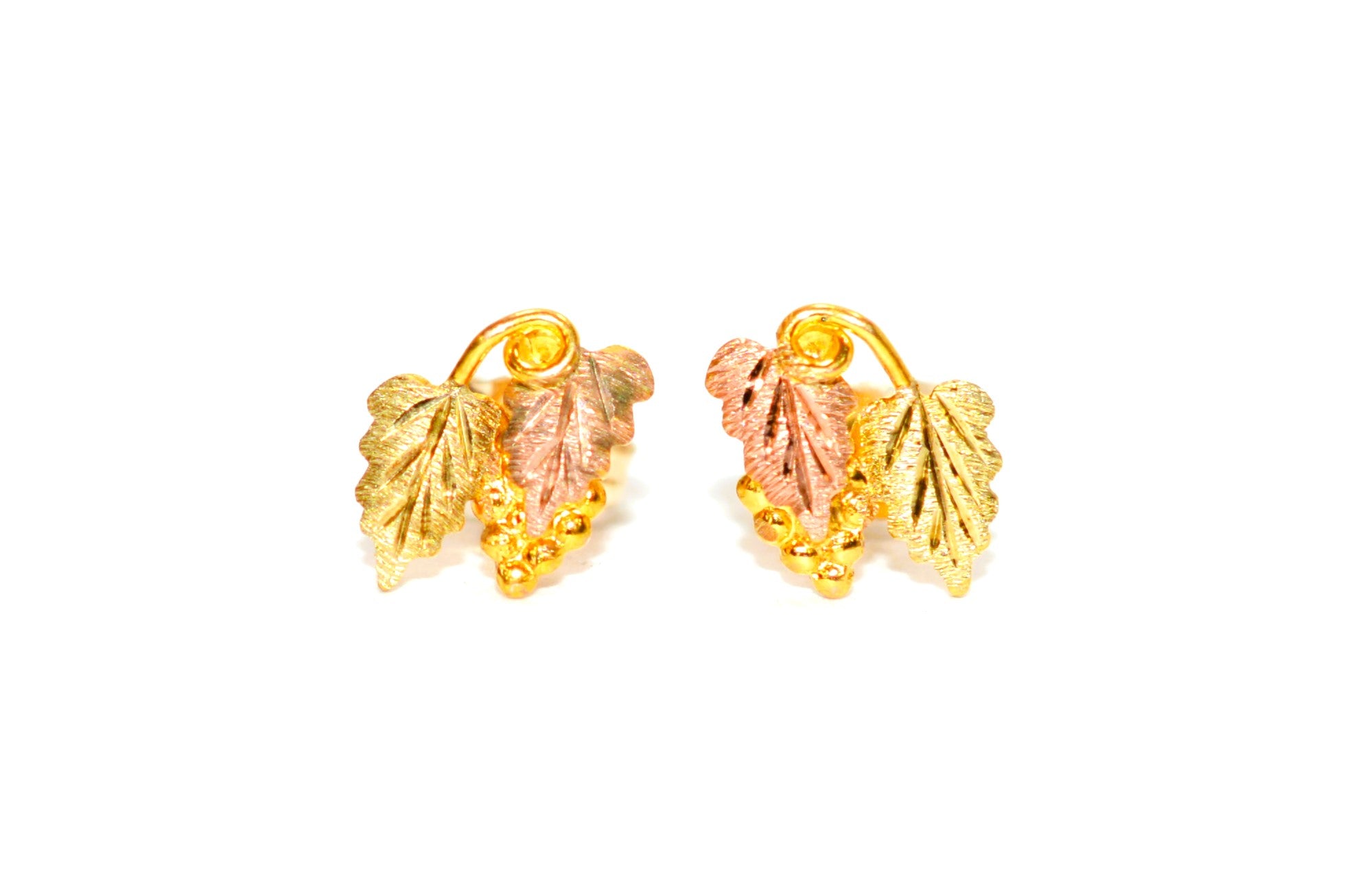 Black Hills Gold Earrings 10K Solid Gold Leaf Earrings Tri-Color Gold Earrings South Dakota Gold Stud Earrings American USA Vintage Estate