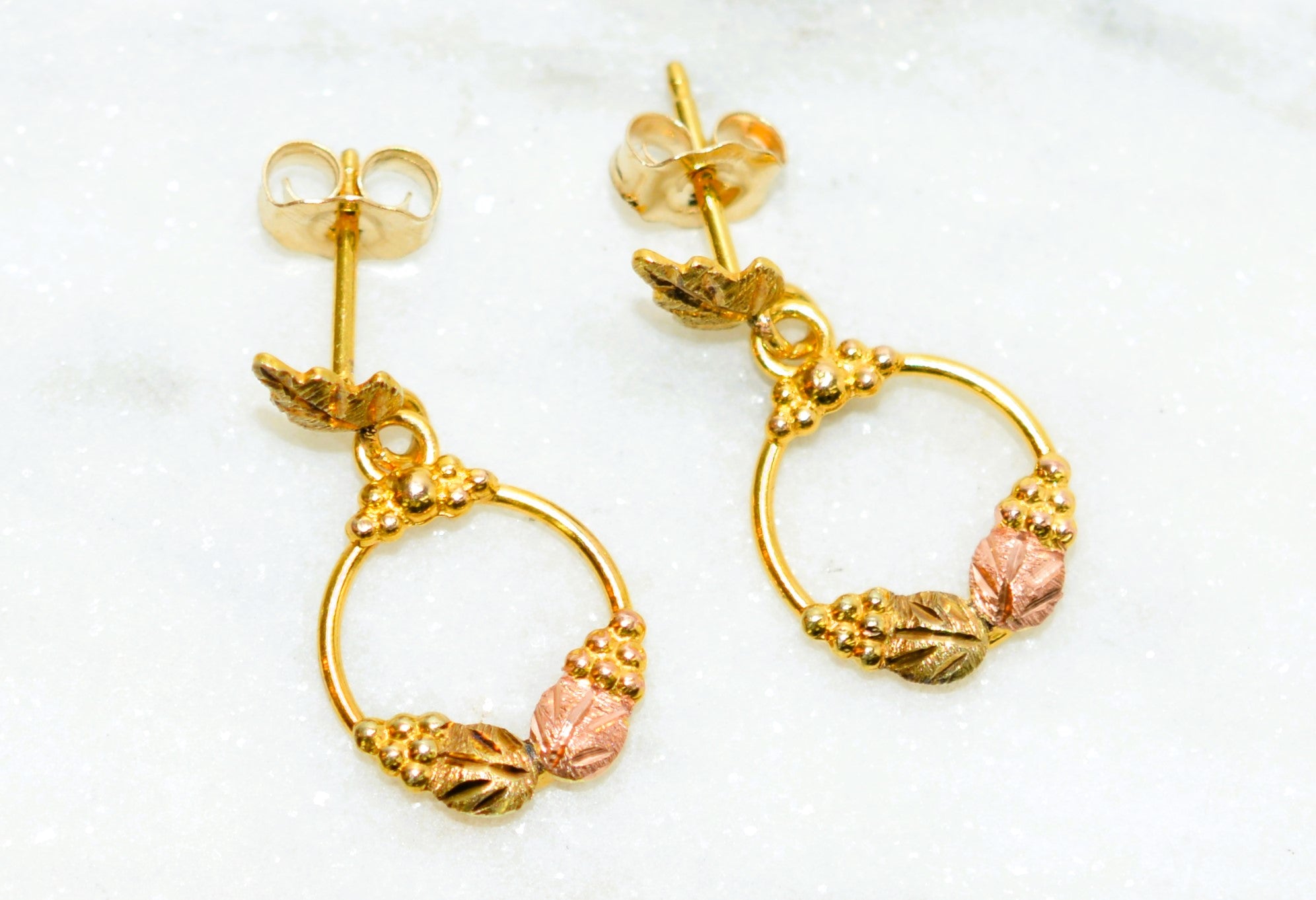 Black Hills Gold Earrings 10K Solid Gold Grape Leaf Earrings Tri-Color Gold Earrings South Dakota Dangle Drop Earrings Vintage American USA