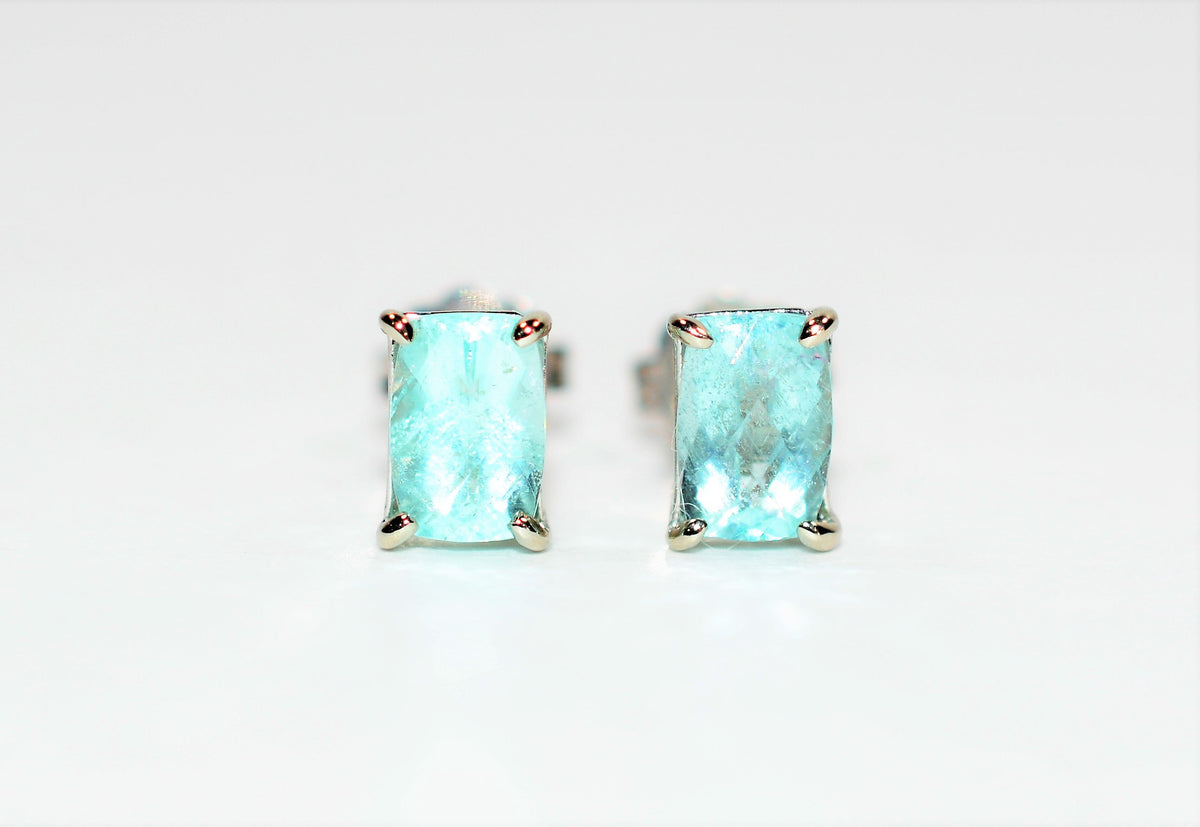 Solid 10k white gold genuine earth mined aquamarine/Diamond earrings top