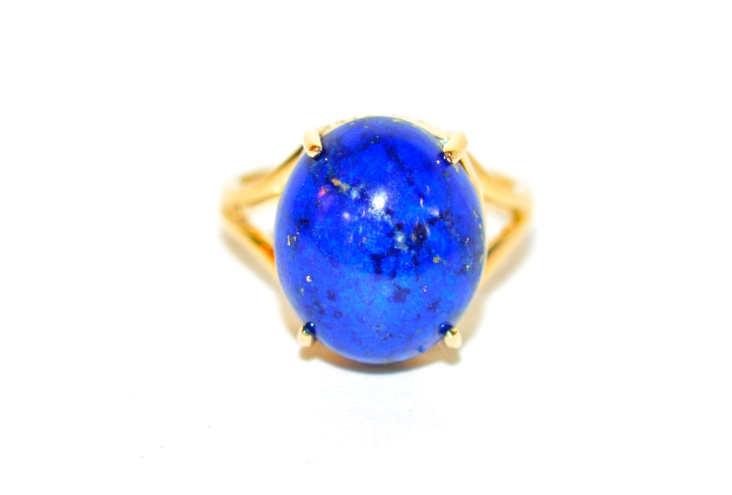 Natural Lapis Lazuli Ring Solid 14K Gold Blue Gemstone Antique Vintage Split Shank Estate Jewellery Crystal Ladies Blue Birthstone Solitaire