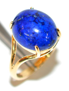 Natural Lapis Lazuli Ring Solid 14K Gold Blue Gemstone Antique Vintage Split Shank Estate Jewellery Crystal Ladies Blue Birthstone Solitaire