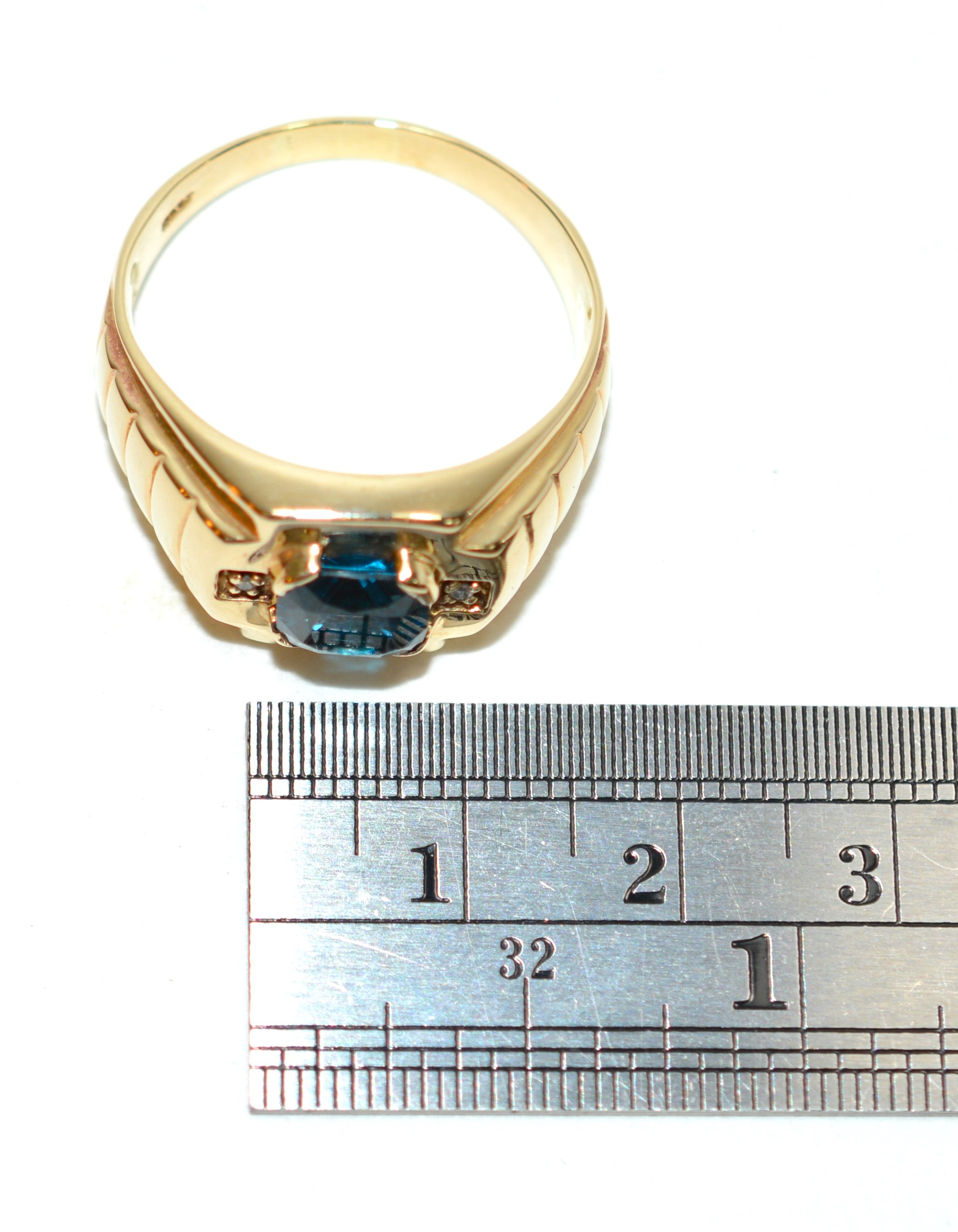 Natural London Blue Topaz & Diamond Ring 10K Solid Gold 1.46tcw Mens Ring March Birthstone Ring Statement Ring Estate Jewelry Topaz Ring