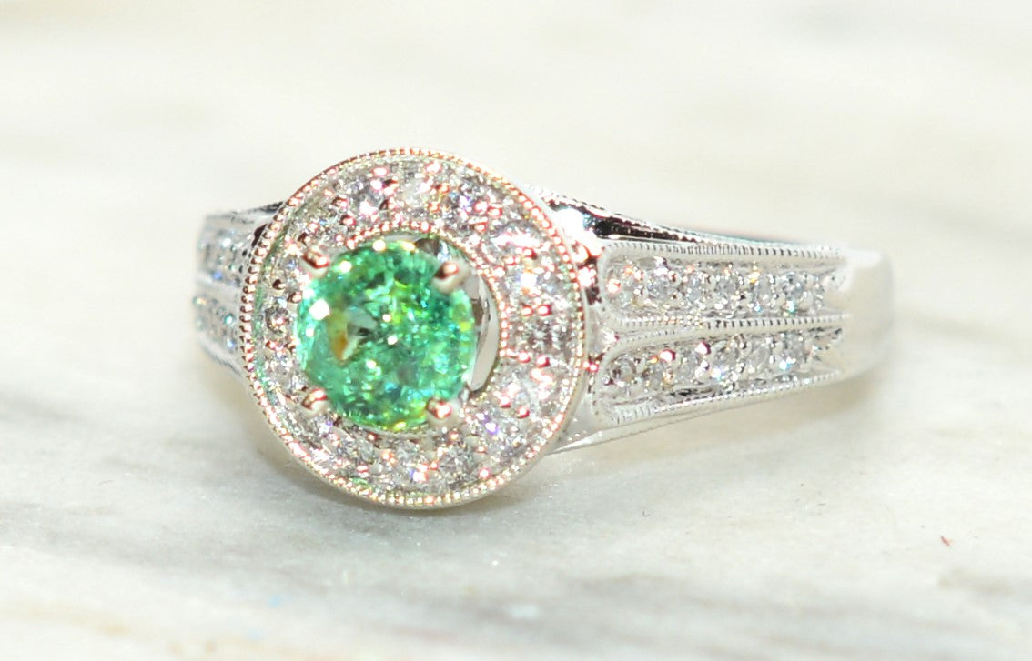 Natural Paraiba Tourmaline & Diamond Ring 14K .94tcw Engagement Ring Bridal Jewelry Green Gemstone May Birthstone Jewellery Cocktail Fancy