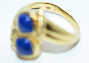 Natural Lapis Lazuli Ring 14K Solid Gold Gemstone Ring Vintage Blue Gem Jewel Birthstone Jewellery Statement Ring Cocktail Fancy Jewelry