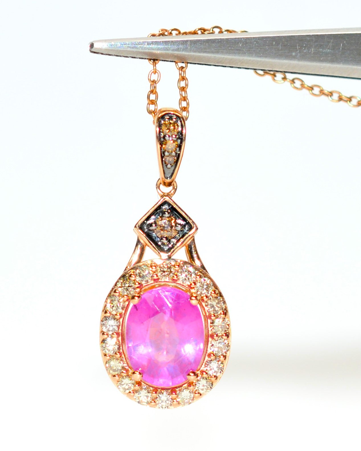 LeVian Natural Padparadscha Sapphire & Fancy Diamond Necklace 14K Rose Gold 1.89tcw Pink Sapphire Designer Gemstone Statement Necklace Jewel