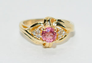 Natural Padparadscha Sapphire & Diamond Ring 14K Solid Gold .67tcw Womens Ring Pink Gemstone Birthstone Vintage Fine Jewellery Pink Jewelry