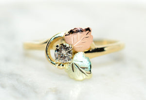 Natural Diamond Ring 10K Solid Gold Black Hills Gold .28ct Rose Ring Black Hills Dakota Flower Ring Promise Ring Stackable Gemstone Ring