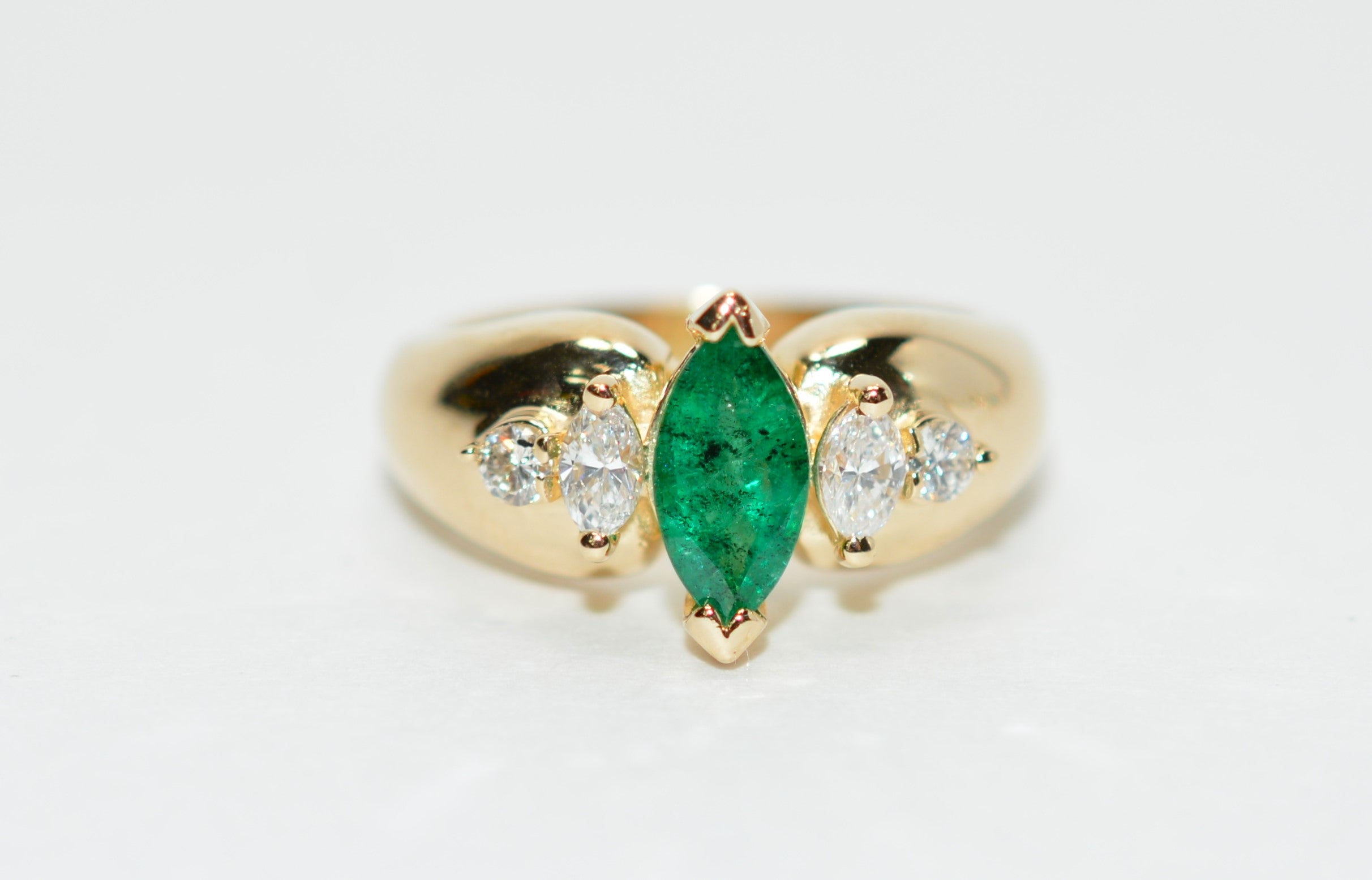 Natural Emerald & Diamond Ring 14K Solid Gold .95tcw May Birthstone Ring Green Marquise Gemstone Ring Vintage Jewellery Estate Jewelry