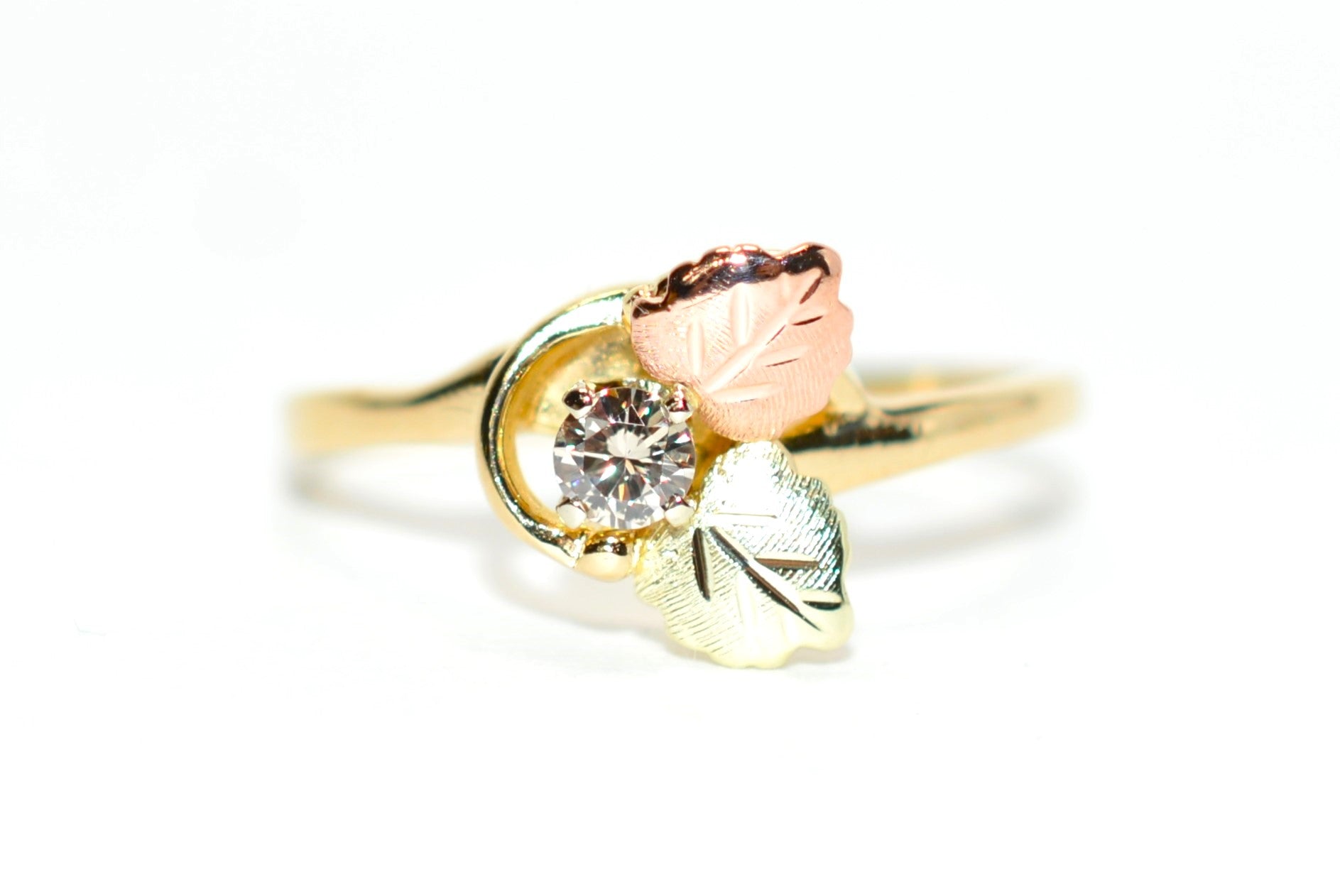Natural Diamond Ring 10K Solid Gold Black Hills Gold .28ct Rose Ring Black Hills Dakota Flower Ring Promise Ring Stackable Gemstone Ring
