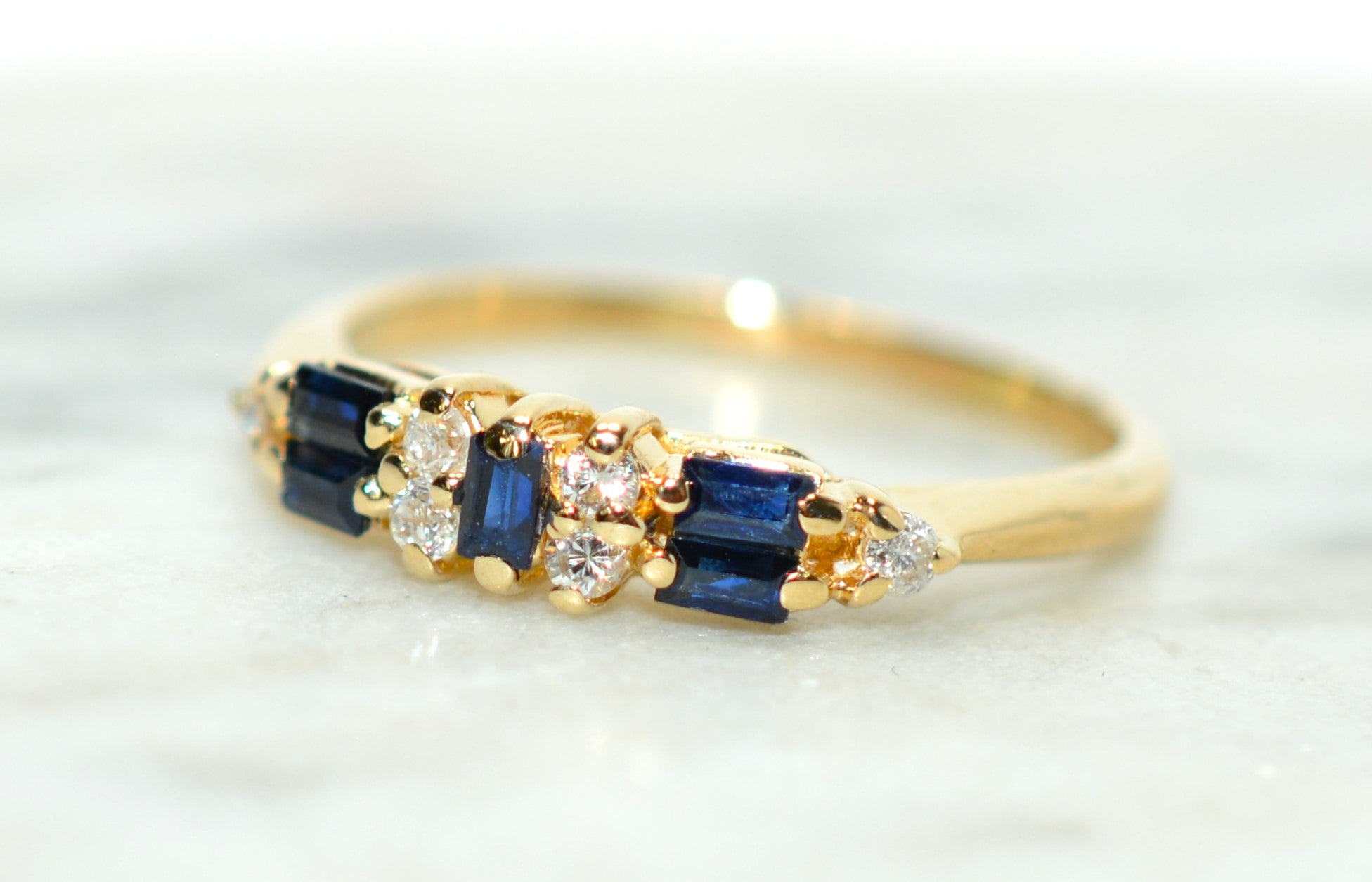 Natural Blue Sapphire & Diamond Ring 14K Solid Gold .64tcw Gemstone Ring Vintage Ring September Birthstone Ring Statement Ring Women's Ring
