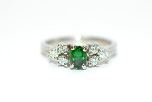 Natural Tsavorite Garnet & Diamond Ring Solid Platinum .75tcw Gemstone Ring Engagement Ring Women's Ring Wedding Ring Bridal Jewelry Green