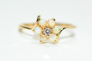 Natural Ethiopian Opal & Diamond Ring 10K Solid Gold .15tcw Gemstone Ring Opal Ring October Birthstone Ring Cocktail Ring Engagement Ring