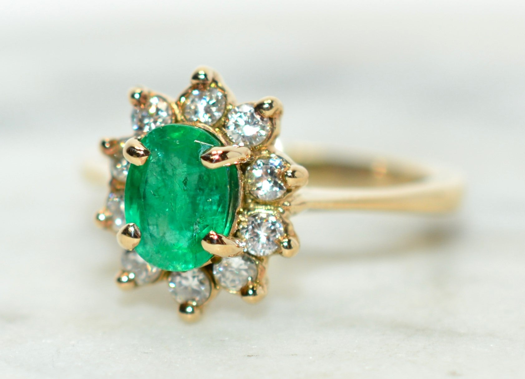 Natural Colombian Emerald & Diamond Ring 14K Solid Gold .83tcw Cluster Halo Statement Ring Vintage Ring Emerald Ring May Birthstone Ring