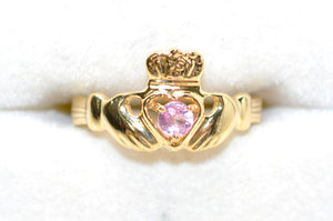 Irish Claddagh Ring Natural Padparadscha Sapphire Ring 10K Solid Gold .21ct Gemstone Ring Heart Ring Engagement Ring Promise Ring Jewellery