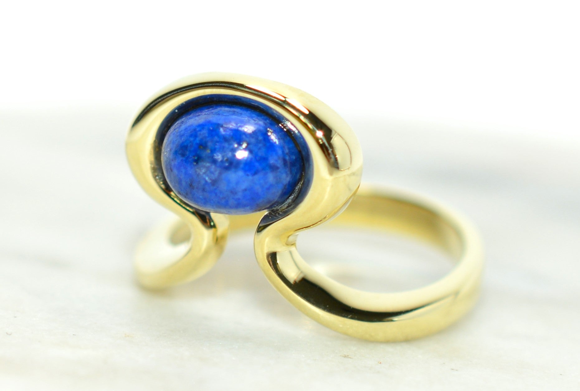 Natural Lapis Lazuli Ring Solid 14K Gold Blue Ring Statement Estate Ring Birthstone Gemstone Vintage Jewellery Womens Ladies Cocktail Ring