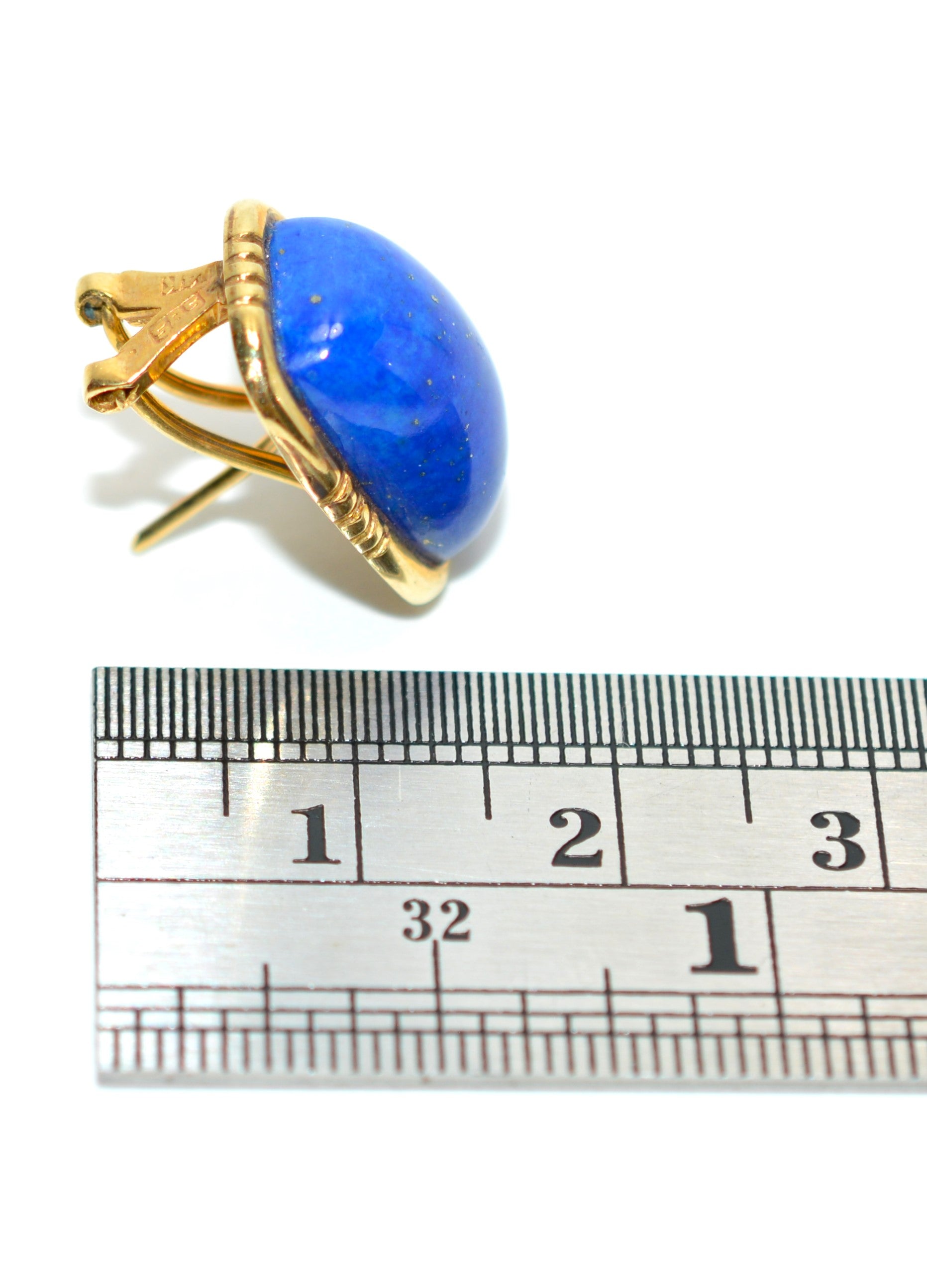Natural Lapis Lazuli Earrings 14K Solid Gold Earrings Statement Earrings Vintage Earrings Hinged Lever Back Earrings Fine Estate Jewellery