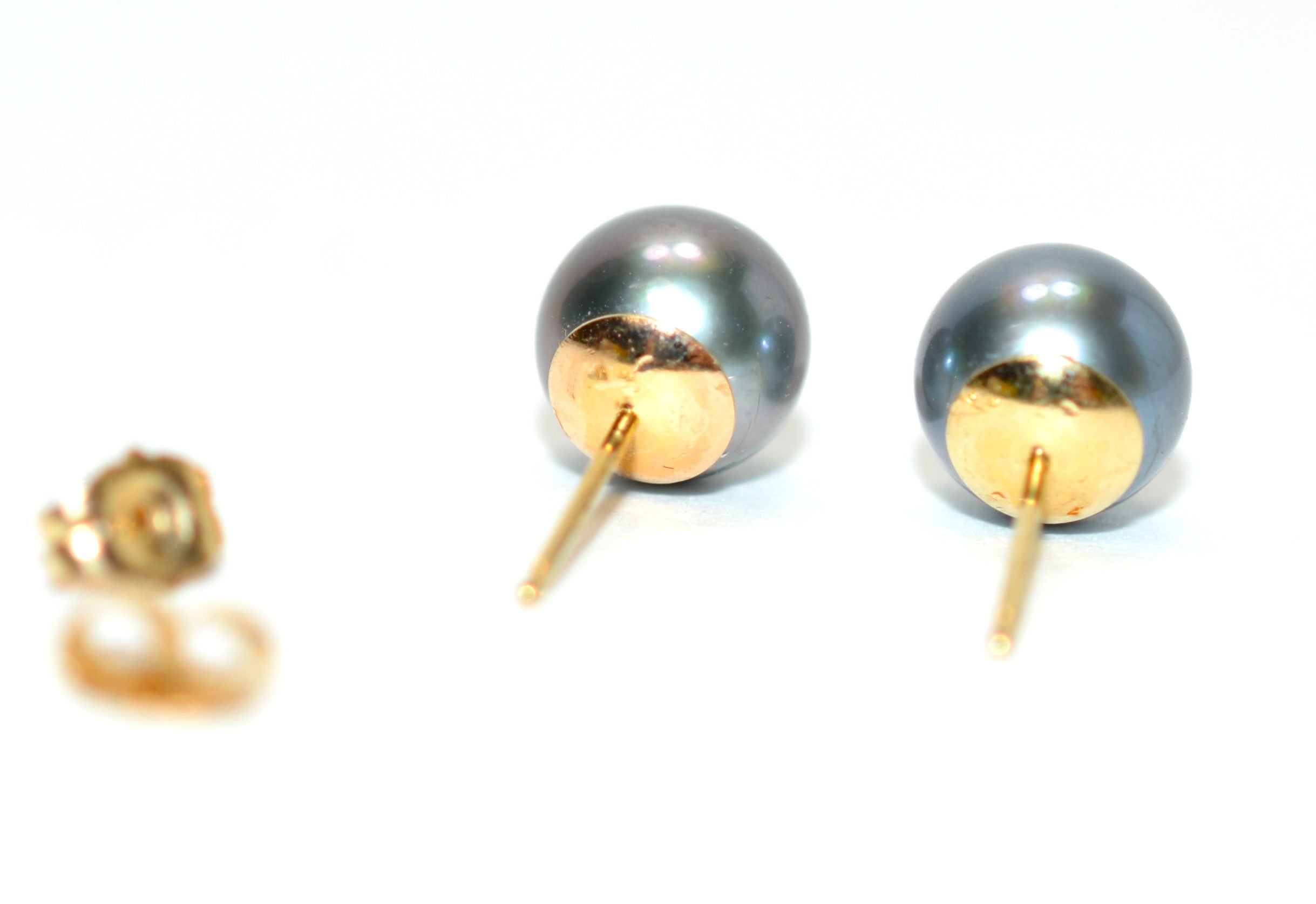 Natural Tahitian Black Pearl Earrings 14K Solid Gold Earrings Solitaire Stud Earrings Gray Pearl Statement Earrings Vintage Earrings Estate