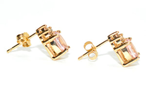 Natural Padparadscha Sapphire & Diamond Earrings 14K Gold 1.02tcw Stud Earrings Pink Sapphire Earrings September Birthstone Earrings Ceylon