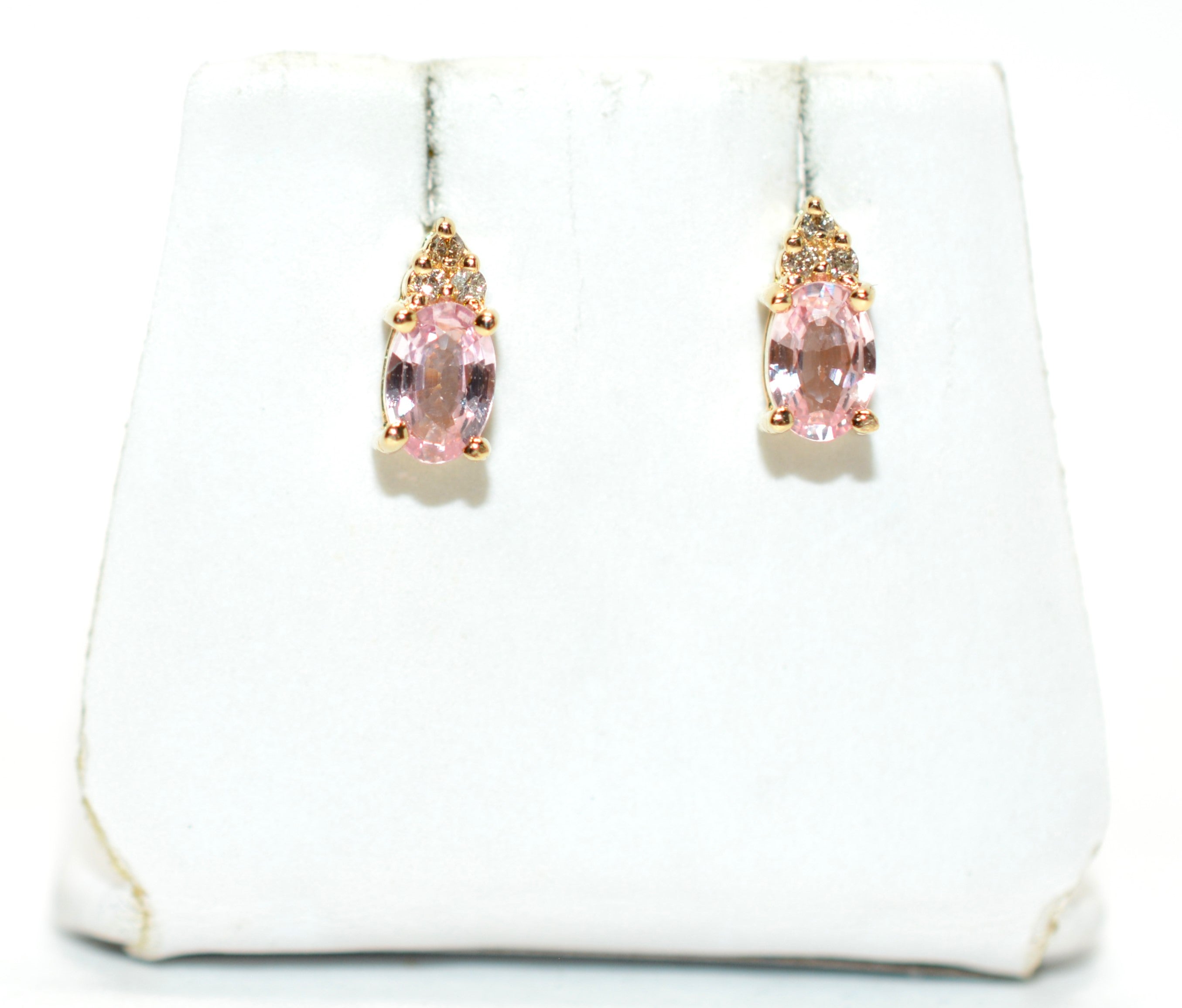Natural Padparadscha Sapphire & Diamond Earrings 14K Gold 1.02tcw Stud Earrings Pink Sapphire Earrings September Birthstone Earrings Ceylon