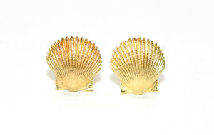 14K Solid Gold Earrings Seashell Earrings Stud Earrings Beach Nautical Coastal Jewelry Mermaid Earrings Statement Earrings Vintage Estate