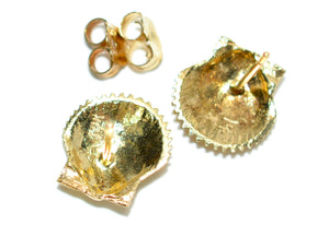 14K Solid Gold Earrings Seashell Earrings Stud Earrings Beach Nautical Coastal Jewelry Mermaid Earrings Statement Earrings Vintage Estate