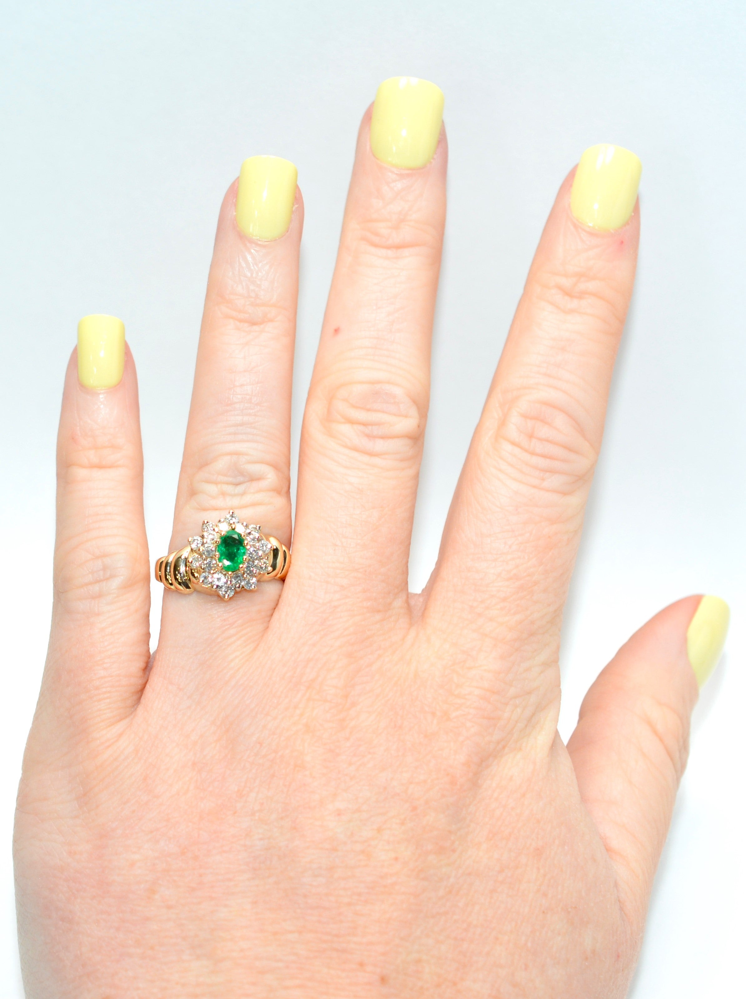 Natural Colombian Emerald & Diamond Ring 14K Solid Gold .68tcw Cluster Green Statement Ring Vintage Ring Emerald Ring May Birthstone Ring