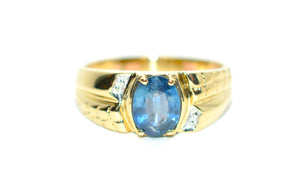 Natural Ceylon Sapphire & Diamond Ring 10K Solid Gold 1.52tcw Mens Ring Gents Ring Vintage Ring Cocktail Ring Blue Statement Ring Birthstone