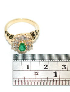 Natural Colombian Emerald & Diamond Ring 14K Solid Gold .68tcw Cluster Green Statement Ring Vintage Ring Emerald Ring May Birthstone Ring