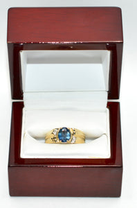 Natural Ceylon Sapphire & Diamond Ring 10K Solid Gold 1.52tcw Mens Ring Gents Ring Vintage Ring Cocktail Ring Blue Statement Ring Birthstone