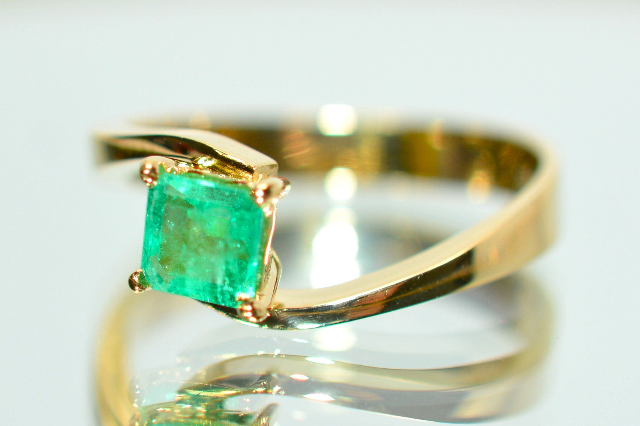 Natural Colombian Emerald Ring 18K Solid Gold .52ct Solitaire Ring Gemstone Ring Vintage Ring Estate Ring May Birthstone Ring Women’s Ring