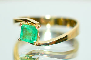 Natural Colombian Emerald Ring 18K Solid Gold .52ct Solitaire Ring Gemstone Ring Vintage Ring Estate Ring May Birthstone Ring Women’s Ring