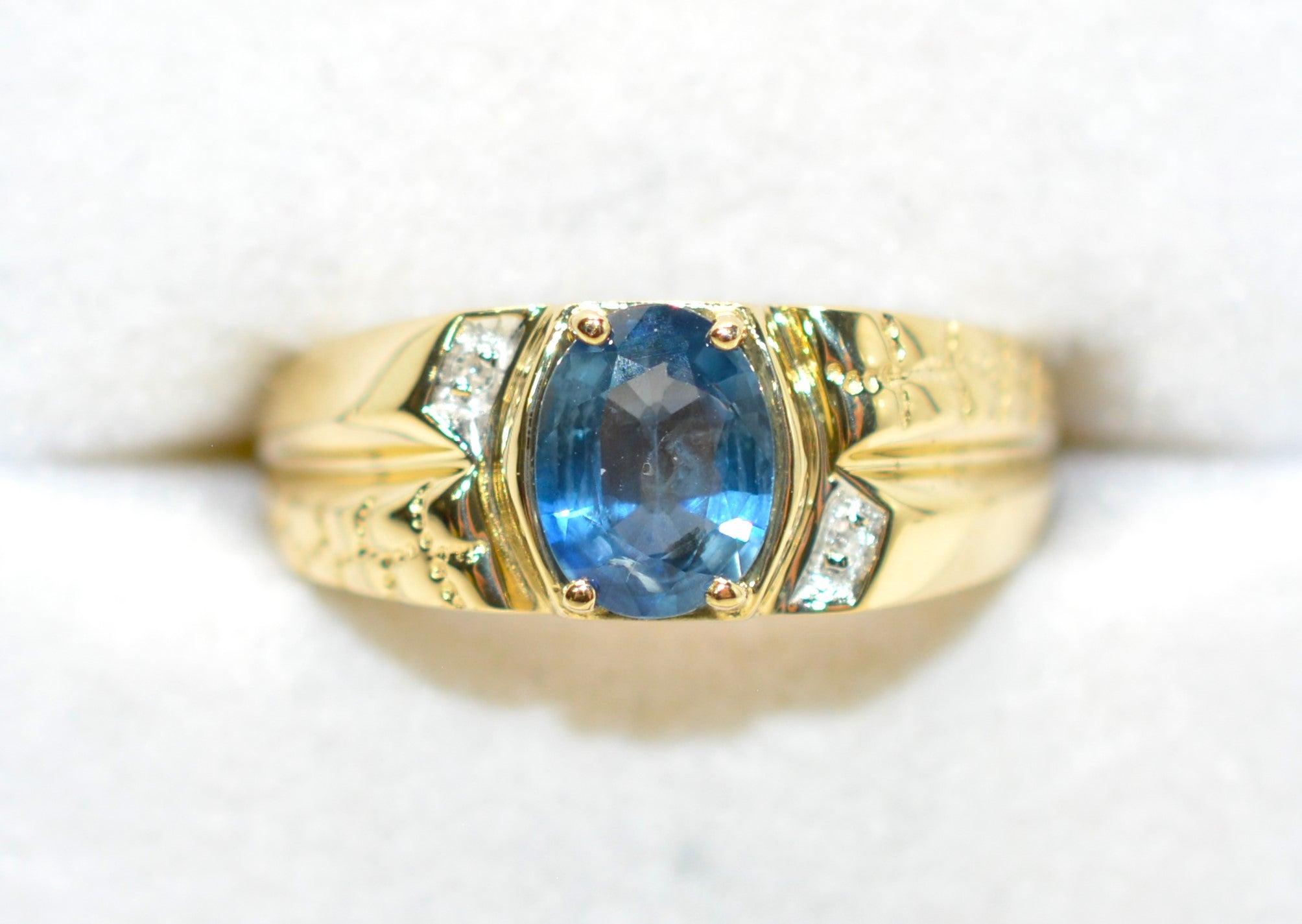 Natural Ceylon Sapphire & Diamond Ring 10K Solid Gold 1.52tcw Mens Ring Gents Ring Vintage Ring Cocktail Ring Blue Statement Ring Birthstone