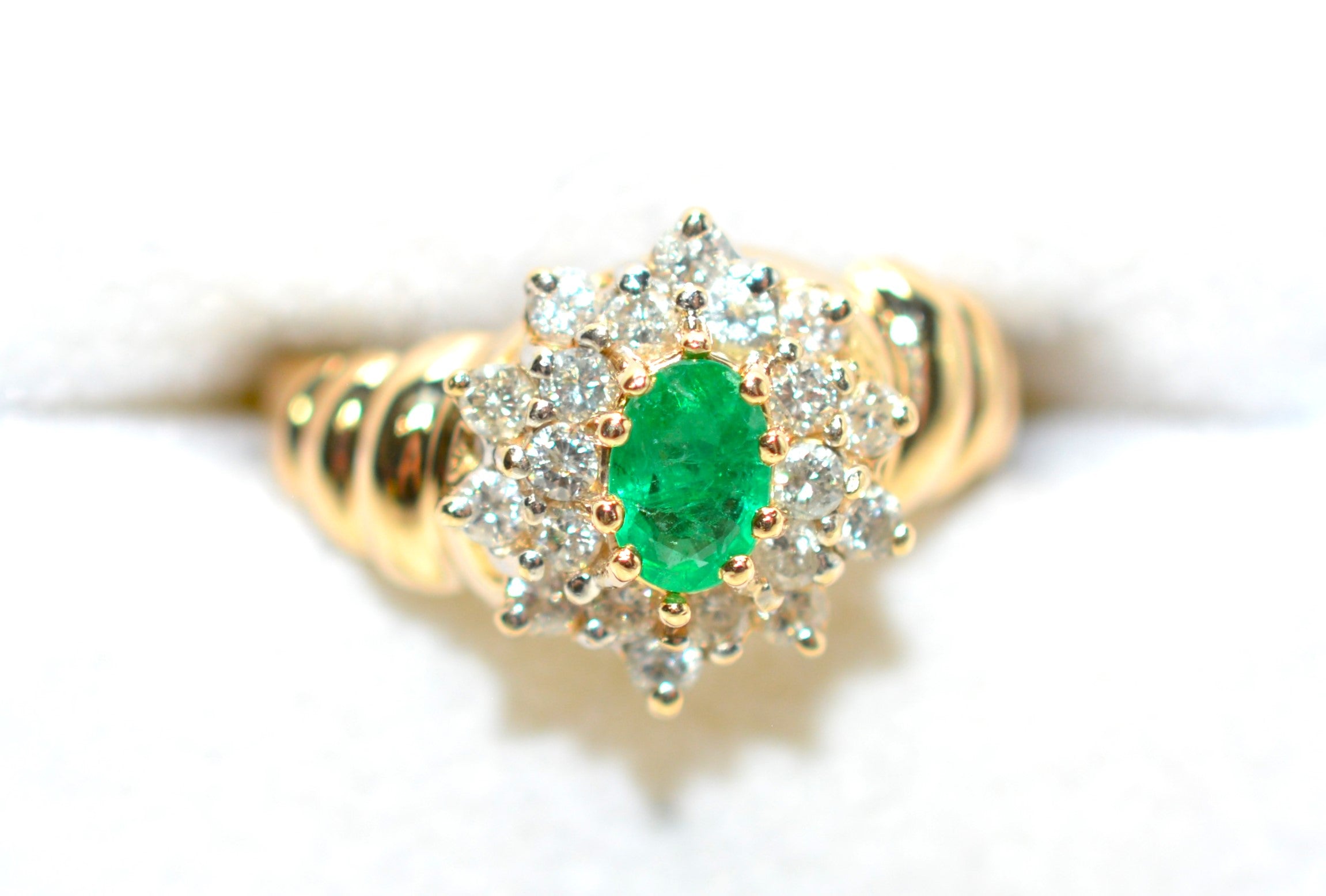 Natural Colombian Emerald & Diamond Ring 14K Solid Gold .68tcw Cluster Green Statement Ring Vintage Ring Emerald Ring May Birthstone Ring