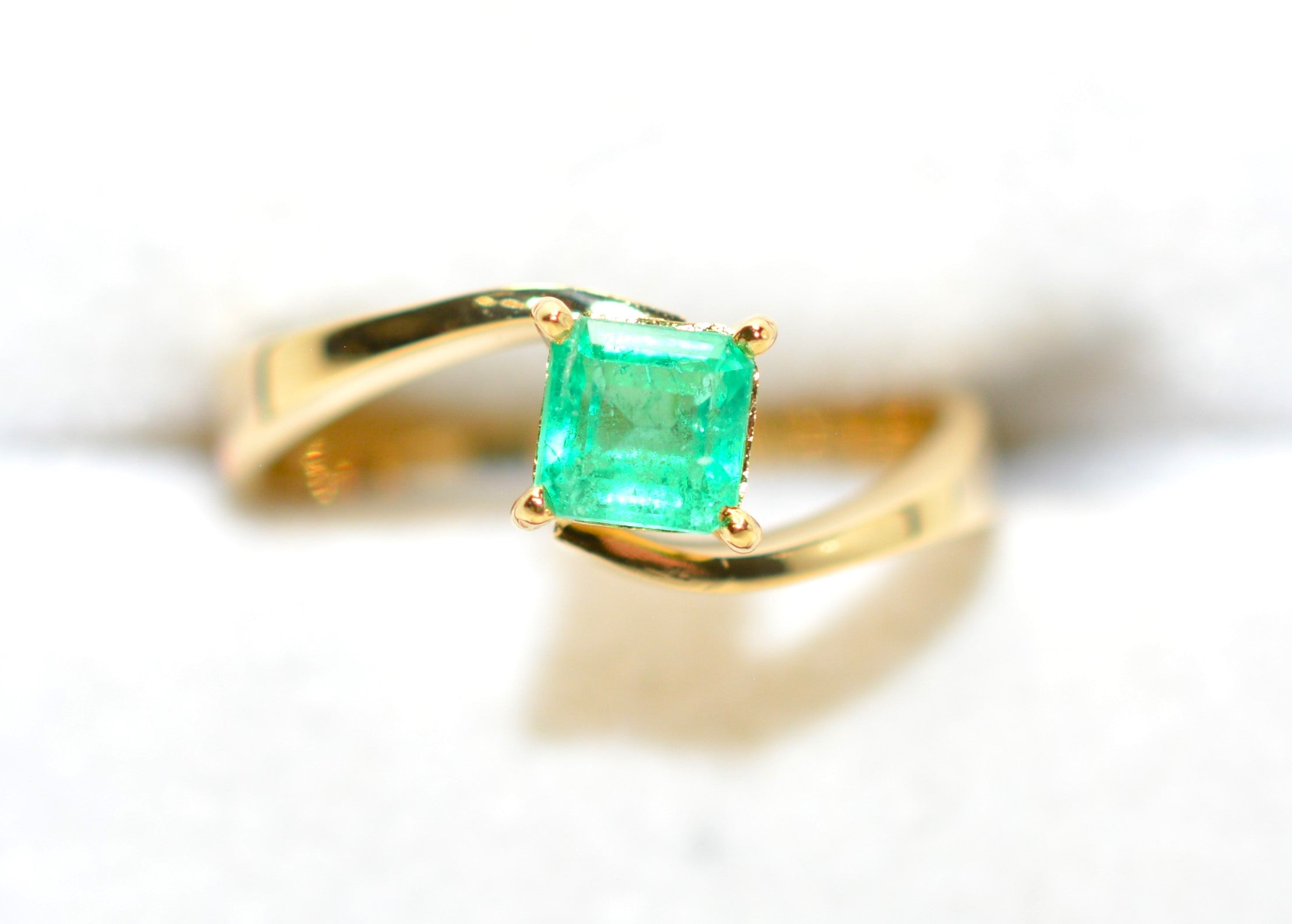 Natural Colombian Emerald Ring 18K Solid Gold .52ct Solitaire Ring Gemstone Ring Vintage Ring Estate Ring May Birthstone Ring Women’s Ring