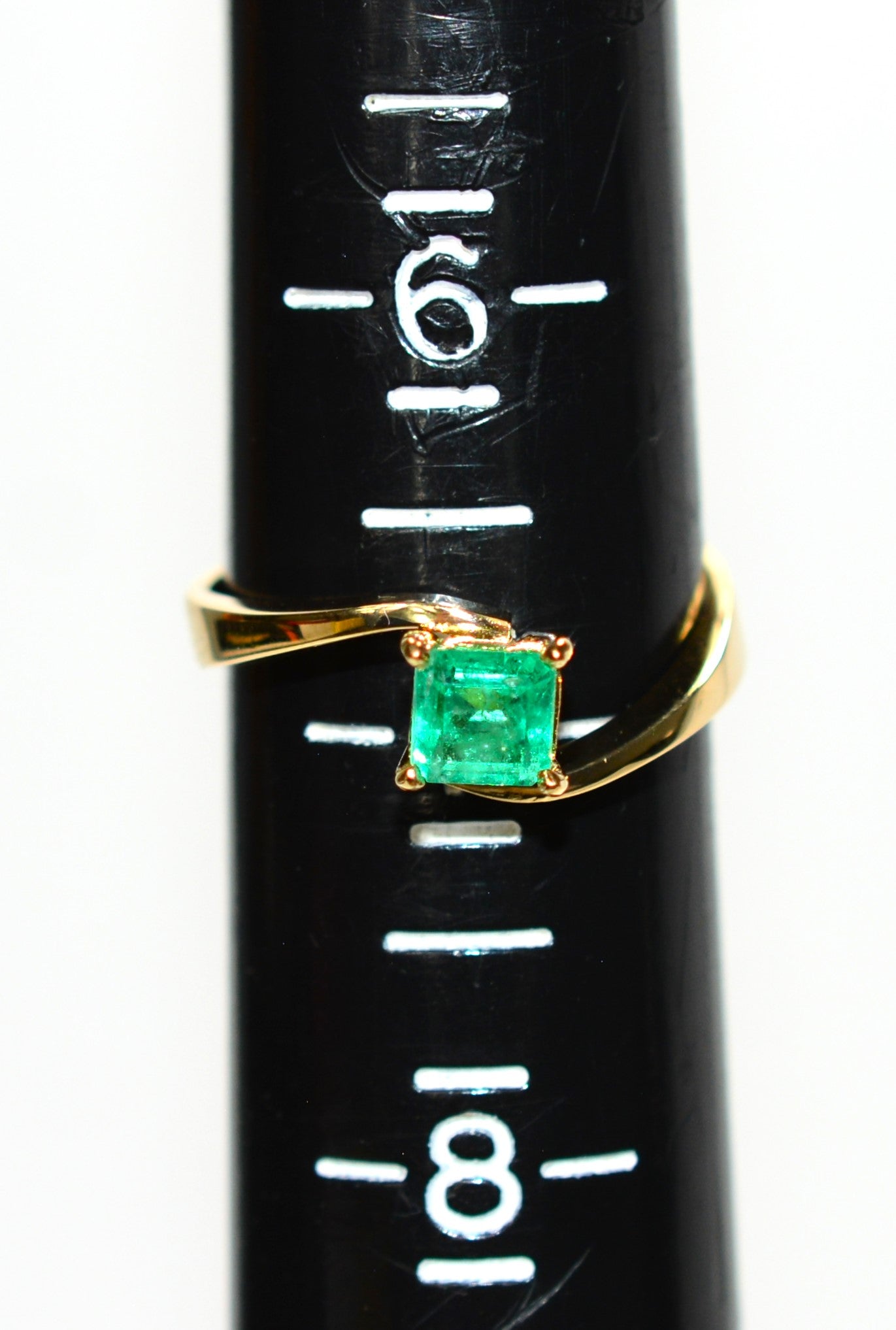 Natural Colombian Emerald Ring 18K Solid Gold .52ct Solitaire Ring Gemstone Ring Vintage Ring Estate Ring May Birthstone Ring Women’s Ring