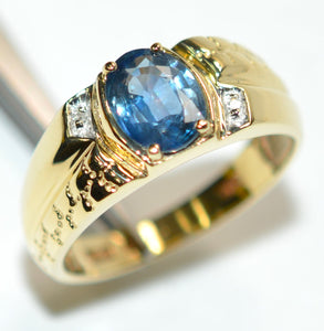 Natural Ceylon Sapphire & Diamond Ring 10K Solid Gold 1.52tcw Mens Ring Gents Ring Vintage Ring Cocktail Ring Blue Statement Ring Birthstone