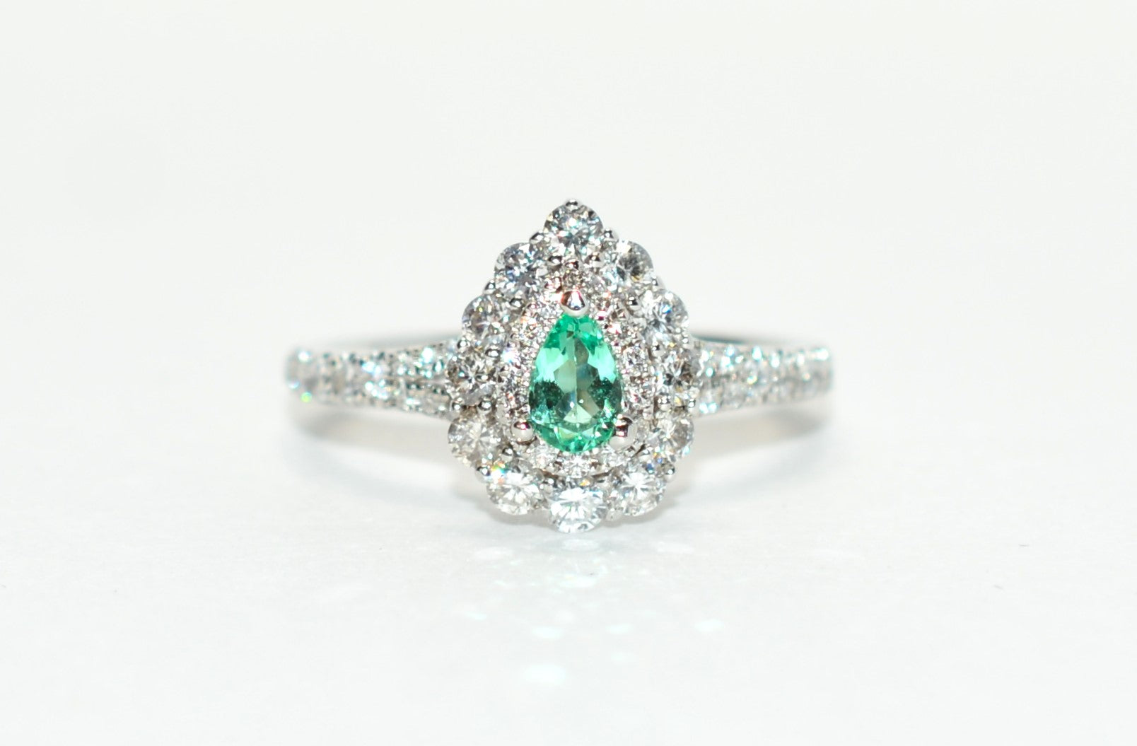 Natural Colombian Emerald & Diamond Ring 14K Solid White Gold .92tcw Engagement Ring Bridal Jewelry Designer Ring Wedding Ring Pear Emerald