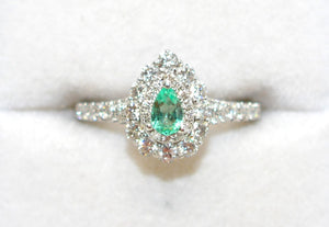 Natural Colombian Emerald & Diamond Ring 14K Solid White Gold .92tcw Engagement Ring Bridal Jewelry Designer Ring Wedding Ring Pear Emerald