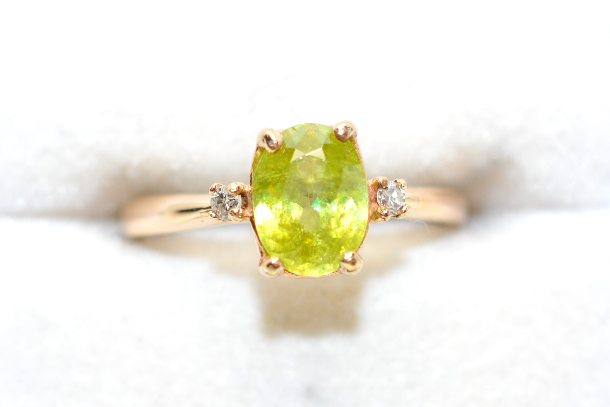 Natural Sphene & Diamond Ring 14K Solid Gold Ring 1.50tcw Gemstone Ring Titanite Ring Solitaire Ring Yellow Ring Green Ring Womens Ring Jewelry