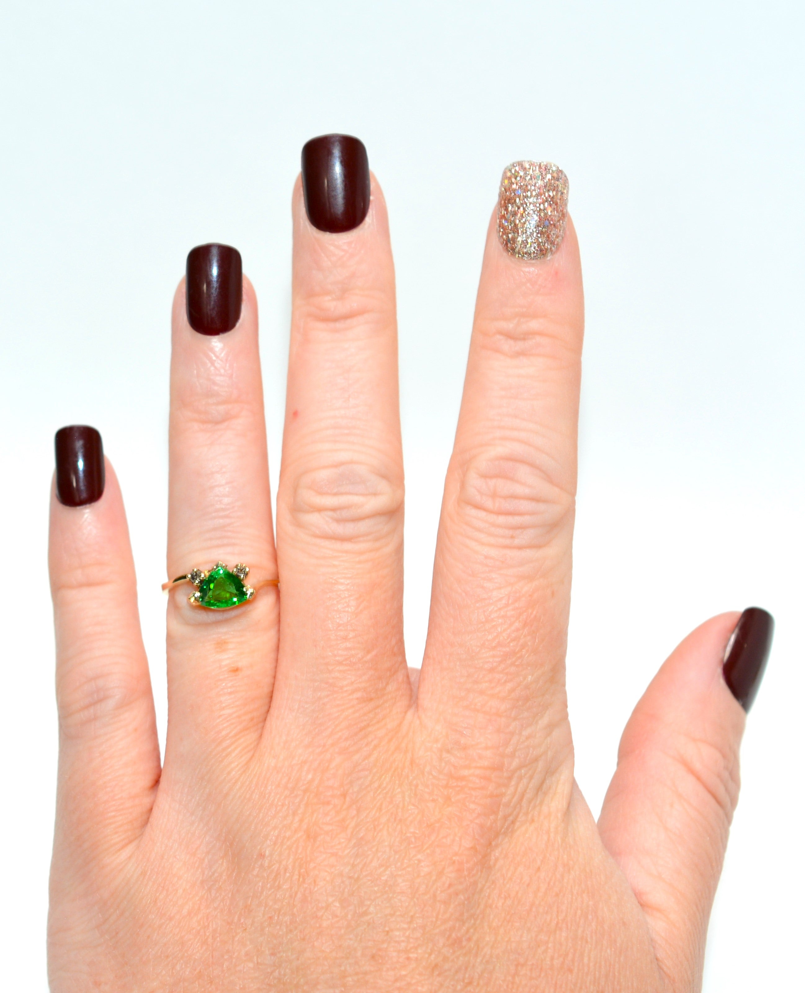 Natural Tsavorite Garnet & Diamond Ring 14K Solid Gold .85tcw Trillion Ring Green Ring Gemstone Ring Garnet Ring Tsavorite Ring Estate Ring