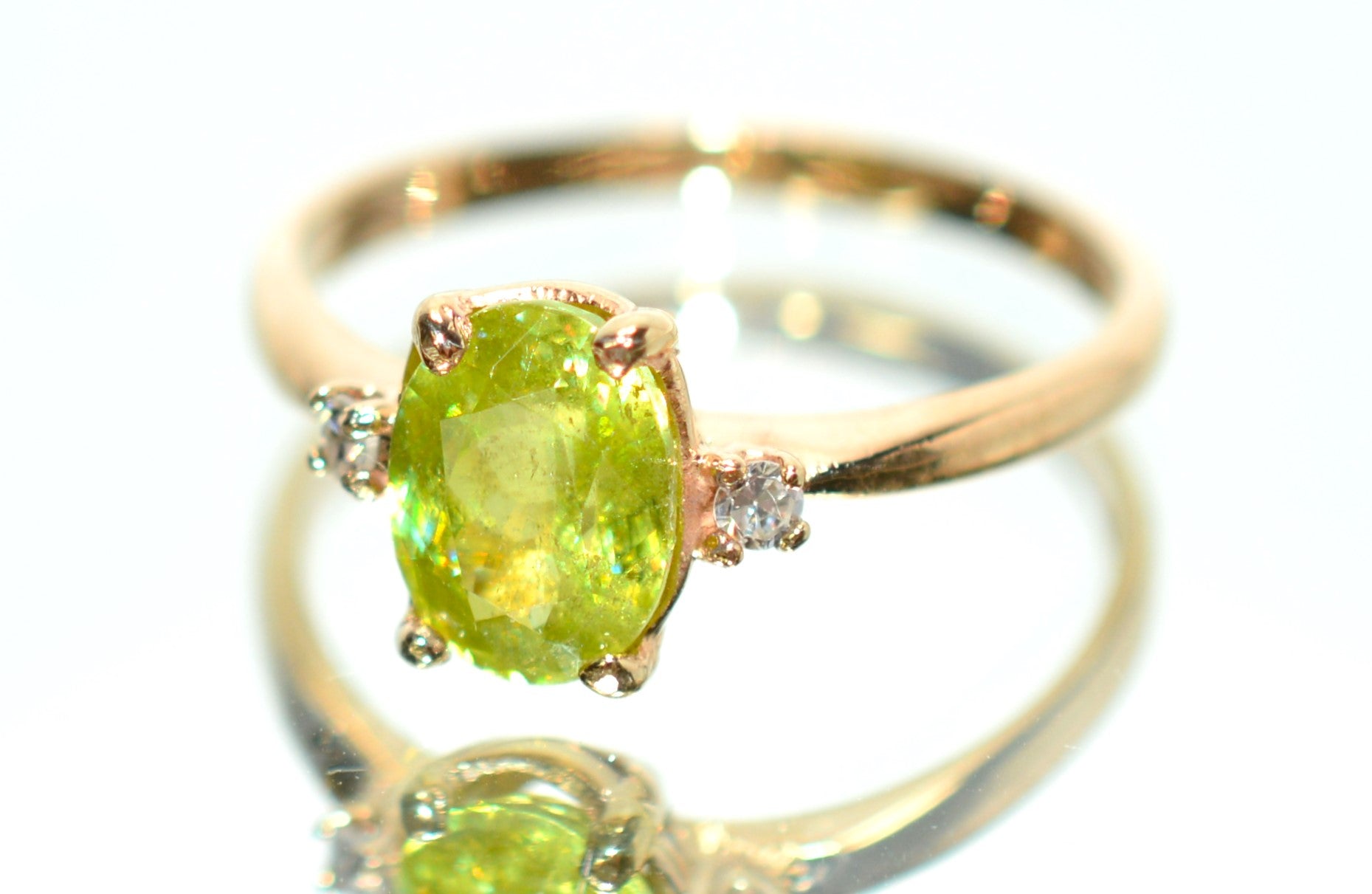 Natural Sphene & Diamond Ring 14K Solid Gold Ring 1.50tcw Gemstone Ring Titanite Ring Solitaire Ring Yellow Ring Green Ring Womens Ring Jewelry