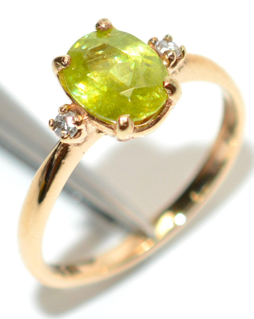 Natural Sphene & Diamond Ring 14K Solid Gold Ring 1.50tcw Gemstone Ring Titanite Ring Solitaire Ring Yellow Ring Green Ring Womens Ring Jewelry