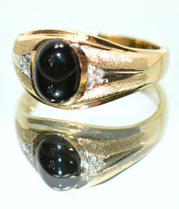 Natural Onyx & Diamond Ring 10K Solid Gold .02tcw Men's Ring Onyx Ring Statement Ring Cocktail Ring Vintage Ring Estate Ring Estate Jewelry