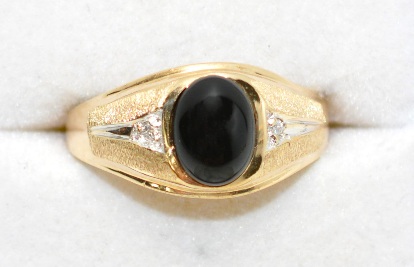 Natural Onyx & Diamond Ring 10K Solid Gold .02tcw Men's Ring Onyx Ring Statement Ring Cocktail Ring Vintage Ring Estate Ring Estate Jewelry