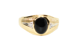 Natural Onyx & Diamond Ring 10K Solid Gold .02tcw Men's Ring Onyx Ring Statement Ring Cocktail Ring Vintage Ring Estate Ring Estate Jewelry