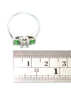 Natural Tsavorite Garnet & Diamond Ring 14K Solid White Gold Platinum 1.11tcw Gemstone Estate Jewelry Jewellery Three-Stone Ring Neon Green